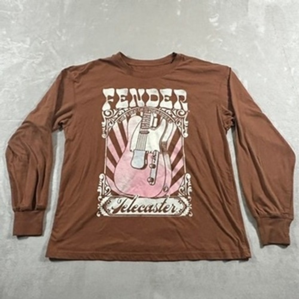 Fender Long Sleeve Shirt Women Graphic Telecaster Guitar Small Brown